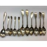 Eleven various silver teaspoons