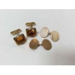 Pair 9ct gold cufflinks and one other gem set plated pair