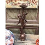 French spelter cherub form lamp, signed Moreau