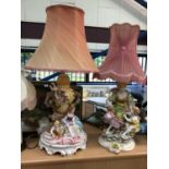 Two very large Capodimonte lamps