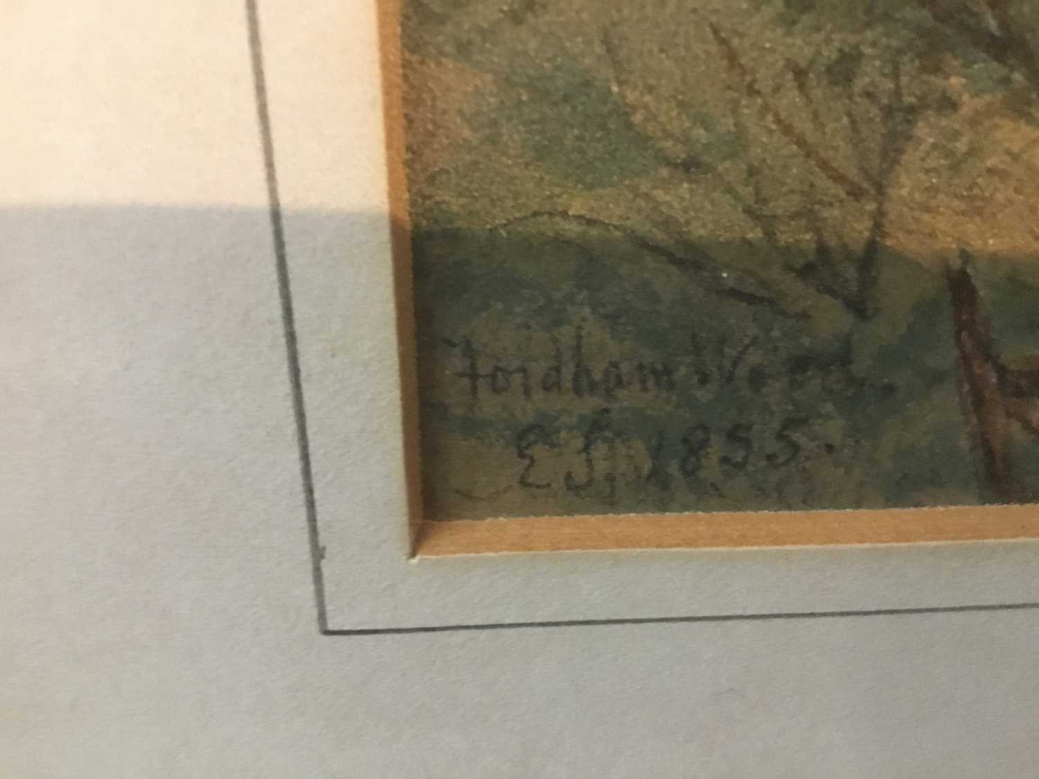 Mid 19th century watercolour in glazed frame- 'Fordham Wood' signed with initials and dated 1855, 16 - Image 3 of 5