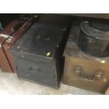 Group of various cases to include brass coal box, trunks and others