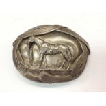 Silver plated oval belt buckle with horse decoration