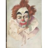 English School, 20th century, watercolour on board, portrait of a clown, signed and dated 71, 25 x