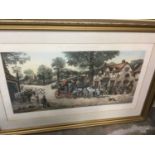 Framed and glazed print by Stock - Changing Horses at the Plough, dated 1882, along with further pic