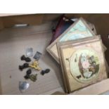One box of sundries to include military badges, photograph album and other items