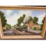 R Beckwith - three oils on board, landscapes with steam trains