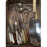 Two pairs of silver sugar nips, set of six silver teaspoons, various plated cutlery