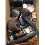 Vintage wristwatches, pipes, pair old spectacles and sundries