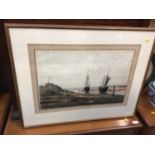 Two watercolours - boat scene, rustic scene