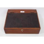 George III inlaid mahogany writing slope with fine rosewood crossbanding , original tooled leather l