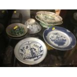 18th century Chinese blue and white porcelain dish together with 19th century Chinese porcelain and