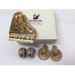 Swarovski novelty brooch in the form of a piano, boxed, together with pair vintage Christian Dior gi