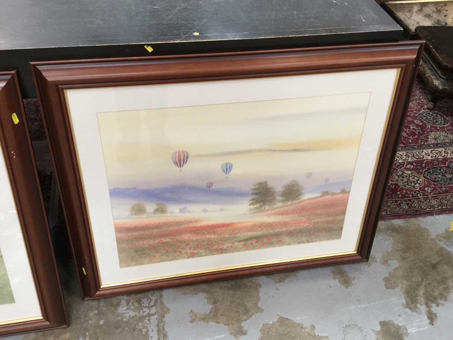 Two watercolour studies of hot air balloons