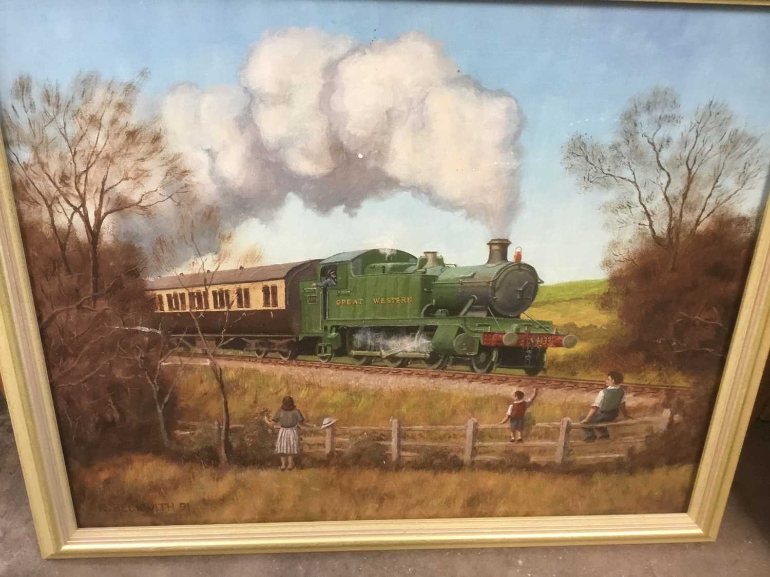 R Beckwith - three oils on board, landscapes with steam trains - Image 4 of 7