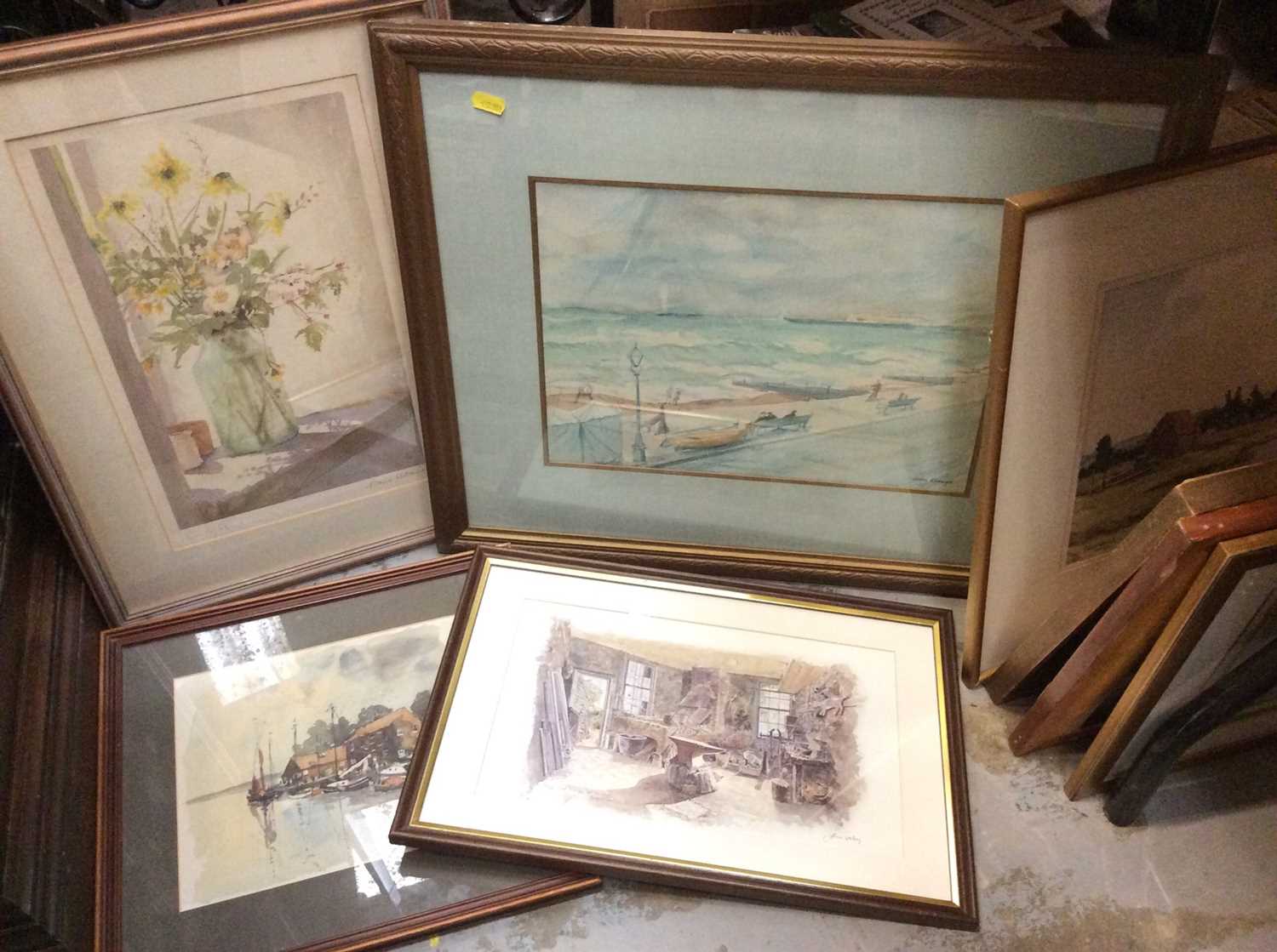 Group of decorative pictures and prints including watercolour by Colin Clough, John Tookey signed pr