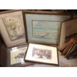 Group of decorative pictures and prints including watercolour by Colin Clough, John Tookey signed pr