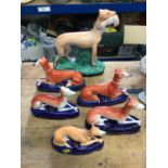 Six Staffordshire pottery greyhounds, Victorian and later