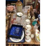 Mixed group of ceramics and glass to include a pair of Burslem souvenir cups and saucers