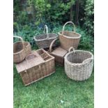 Group of five wicker baskets and picnic hampers, together with a rope-work basket (6)