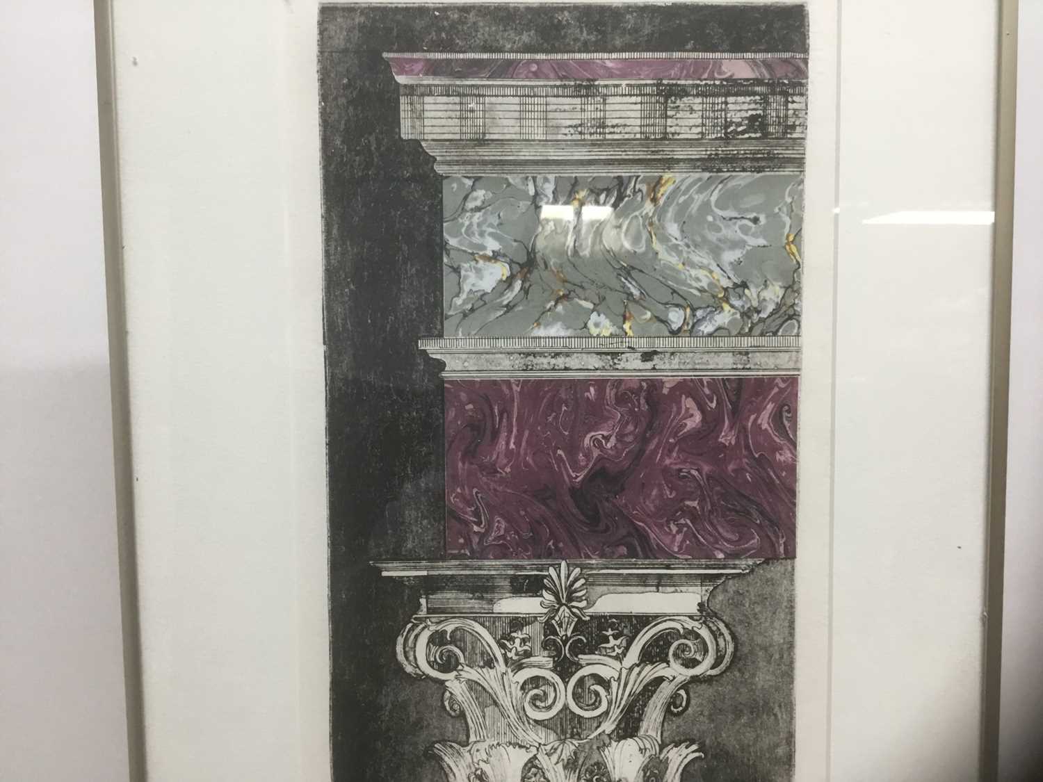 American School, 1980s, set of the three colour aquatints with marbled collage elements, Fireplace, - Image 13 of 15