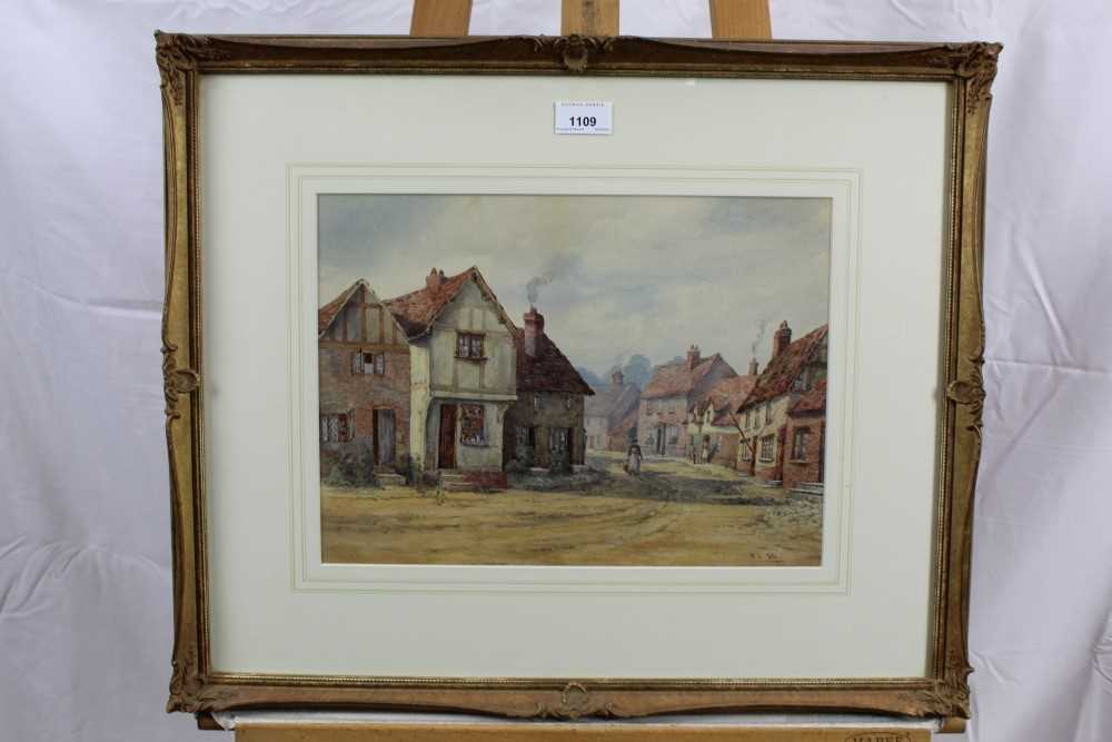 English School, 19th century, watercolour - a village street, signed with initials F.L.B., in glazed - Image 2 of 4