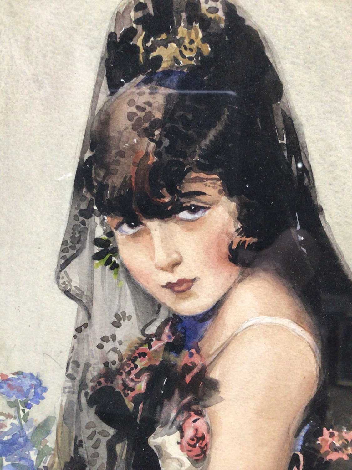 James Miller Miller (1914-2001), watercolour, A pretty senorita, signed and dated 1937, in a painted - Image 5 of 6