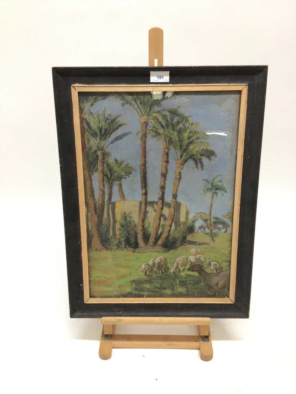 19th century pastels, Animals at Oasis, signed with monogram - Image 2 of 7