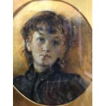 Peter Leslie, watercolour portrait of a young woman, oval