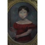 English School, early 19th century, oval oil on canvas - portrait of a child, 56cm x 46cm, in good g