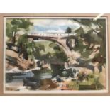 David Britton, contemporary, watercolour - bridge over a river, signed, 27cm x 37cm, in glazed frame