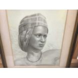 1950s ink and watercolour on ivorine panel - portrait of a young African lady, signed and dated '53,