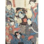 19th century Japanese woodblock - Utagawa Kuniyoshi, A Group of Actors, 1848, unframed, 37cm x 25cm