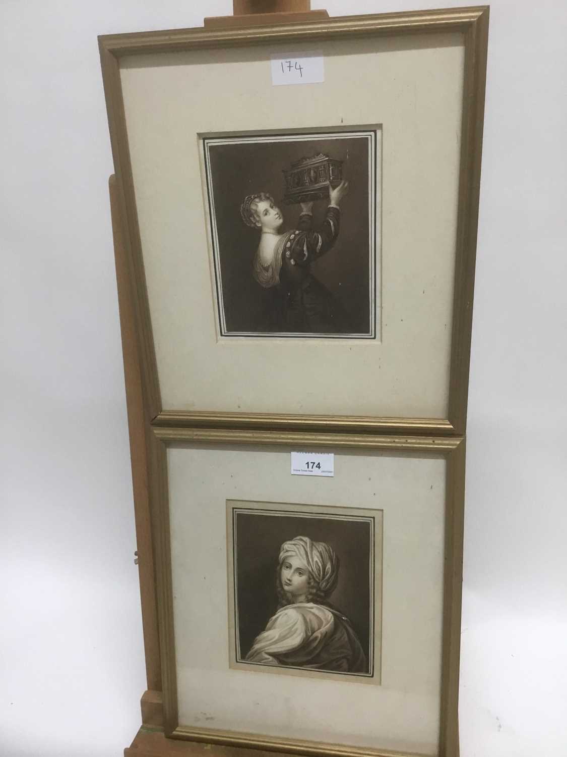Attributed to George Perfect Harding (1781-1853) pair of monochrome watercolours - Titian's Daughter