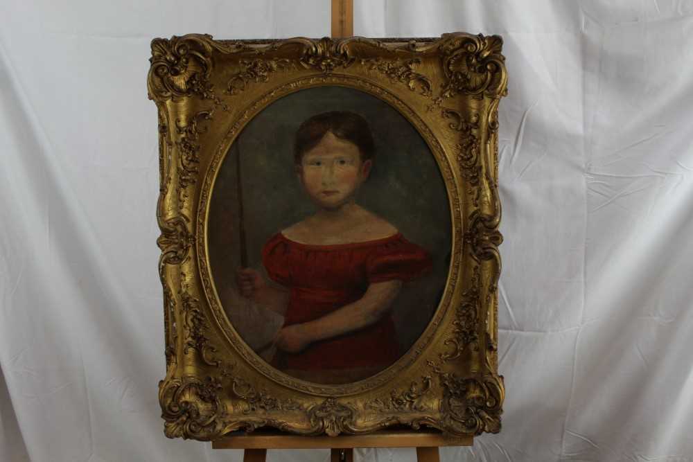 English School, early 19th century, oval oil on canvas - portrait of a child, 56cm x 46cm, in good g - Image 2 of 9