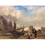 19th century oil on panel coastal scene