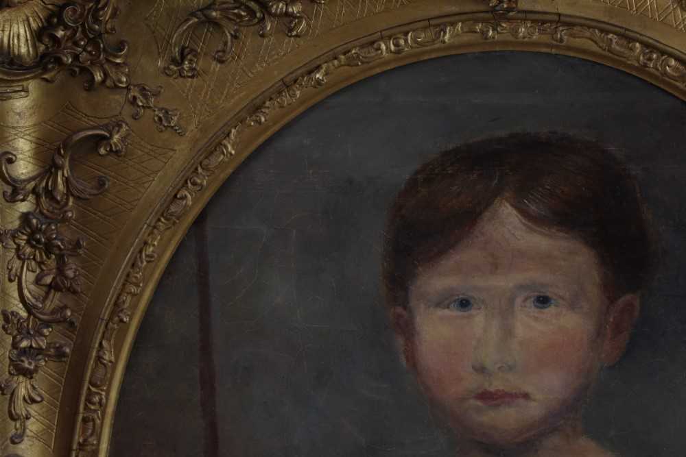 English School, early 19th century, oval oil on canvas - portrait of a child, 56cm x 46cm, in good g - Image 3 of 9