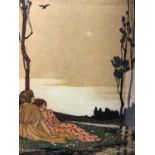 Ruth Cartlidge (early 20th century) two Art Nouveau watercolours, figures beside a stream, 14 x 10cm