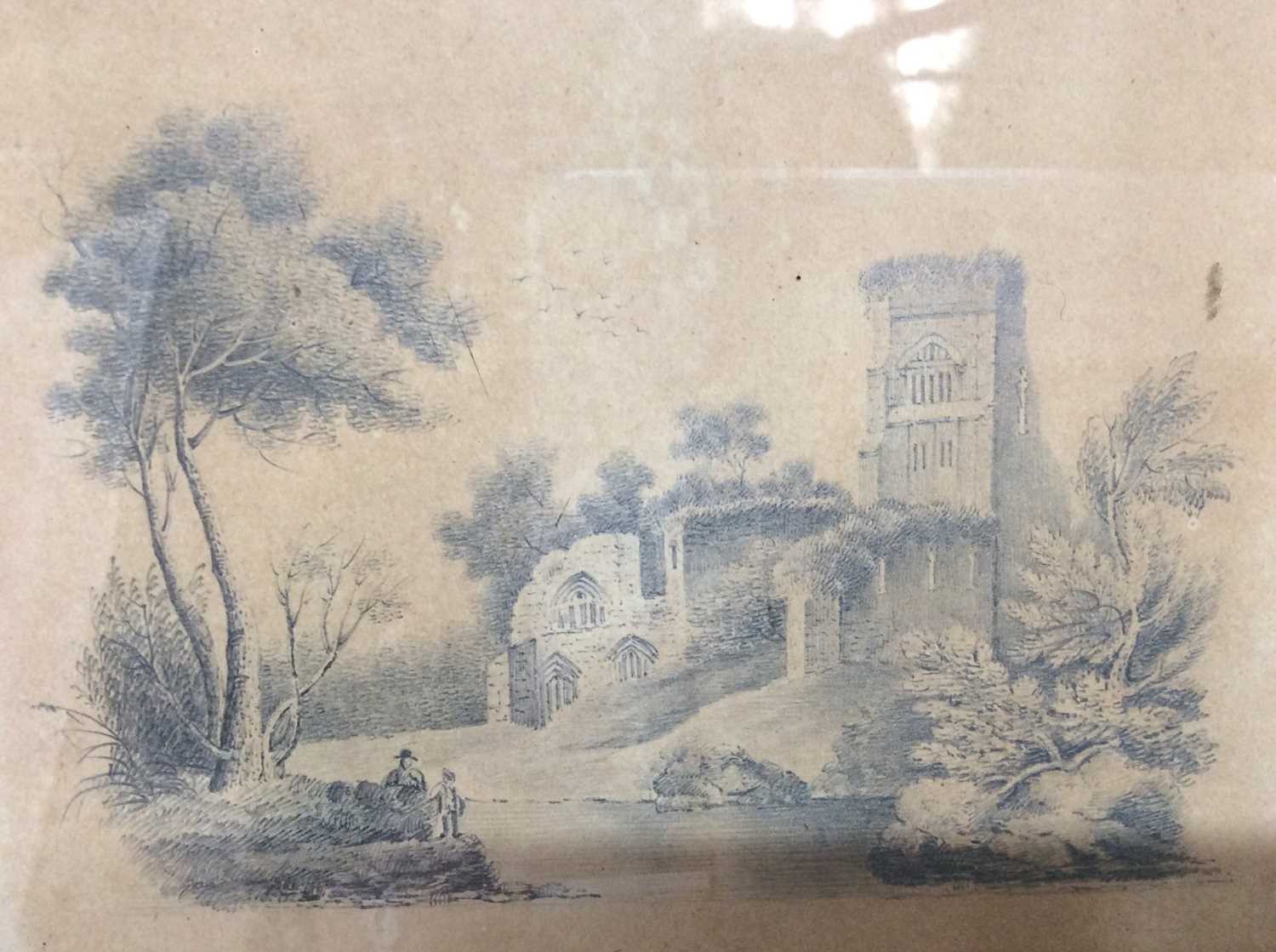 Early 19th century English School pencil drawing - Church Ruins beside a lake, in oak frame, 15cm x - Image 2 of 10