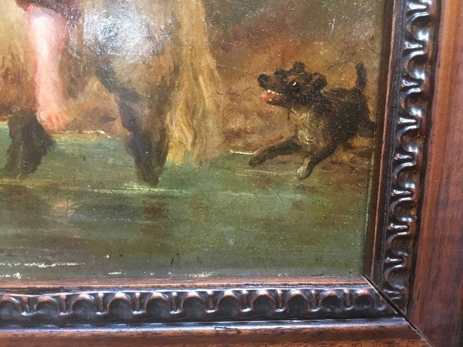 English School 19th Century A boy on his pony with his dog in a stream, oil on board, in painted fra - Image 8 of 12