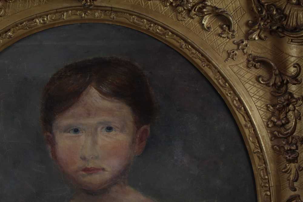English School, early 19th century, oval oil on canvas - portrait of a child, 56cm x 46cm, in good g - Image 4 of 9