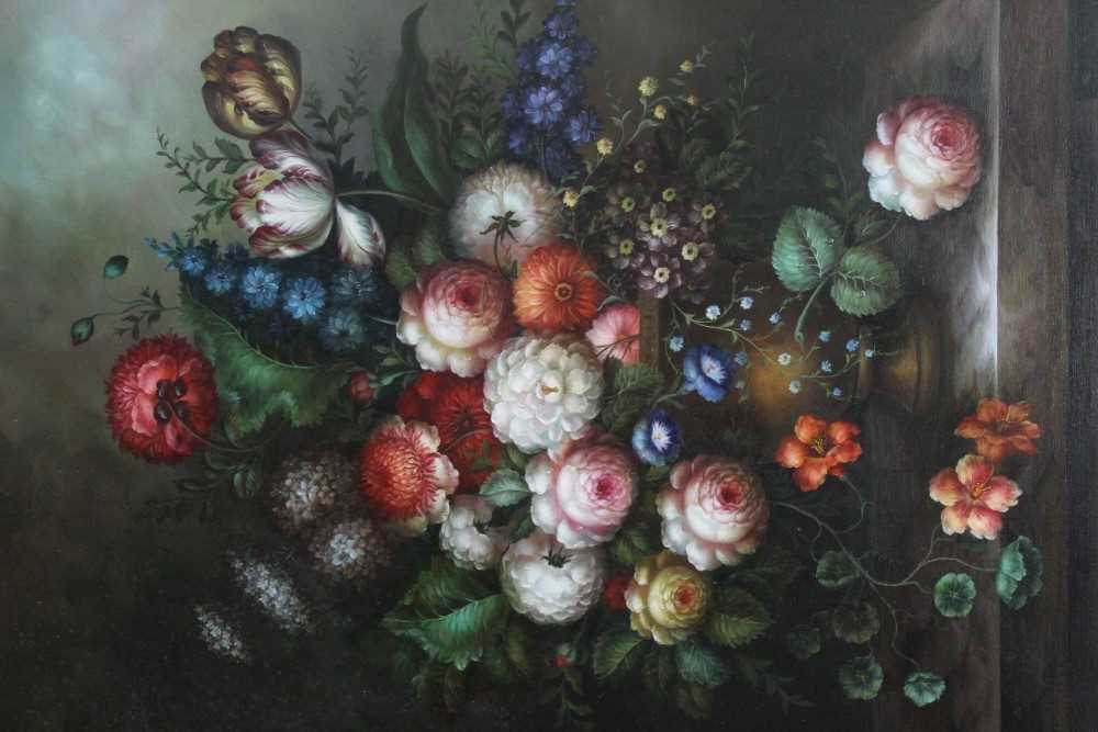 Good decorative oil on canvas - still life of summer flowers, in ebonised frame