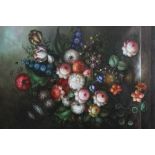 Good decorative oil on canvas - still life of summer flowers, in ebonised frame