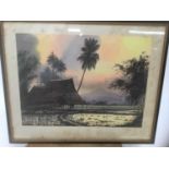 Abu Baker Ibrahim (1925-1977) pair of watercolours, Malayan landscapes, signed
