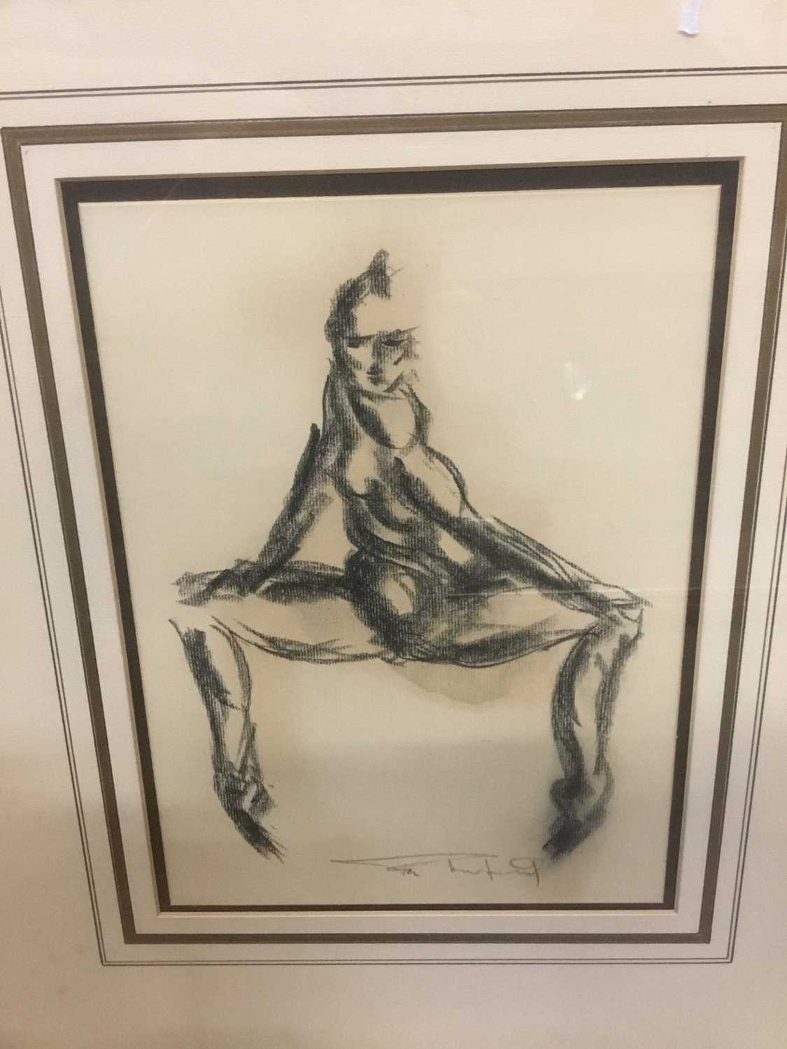 Tom Merrifield (b. 1932) Contemporary charcoal study, figure, indistinctly signed, framed, together