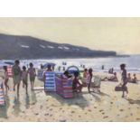 Z. Phillips, oil on canvas, A beach scene with people enjoying the sun, signed, in painted frame. 19