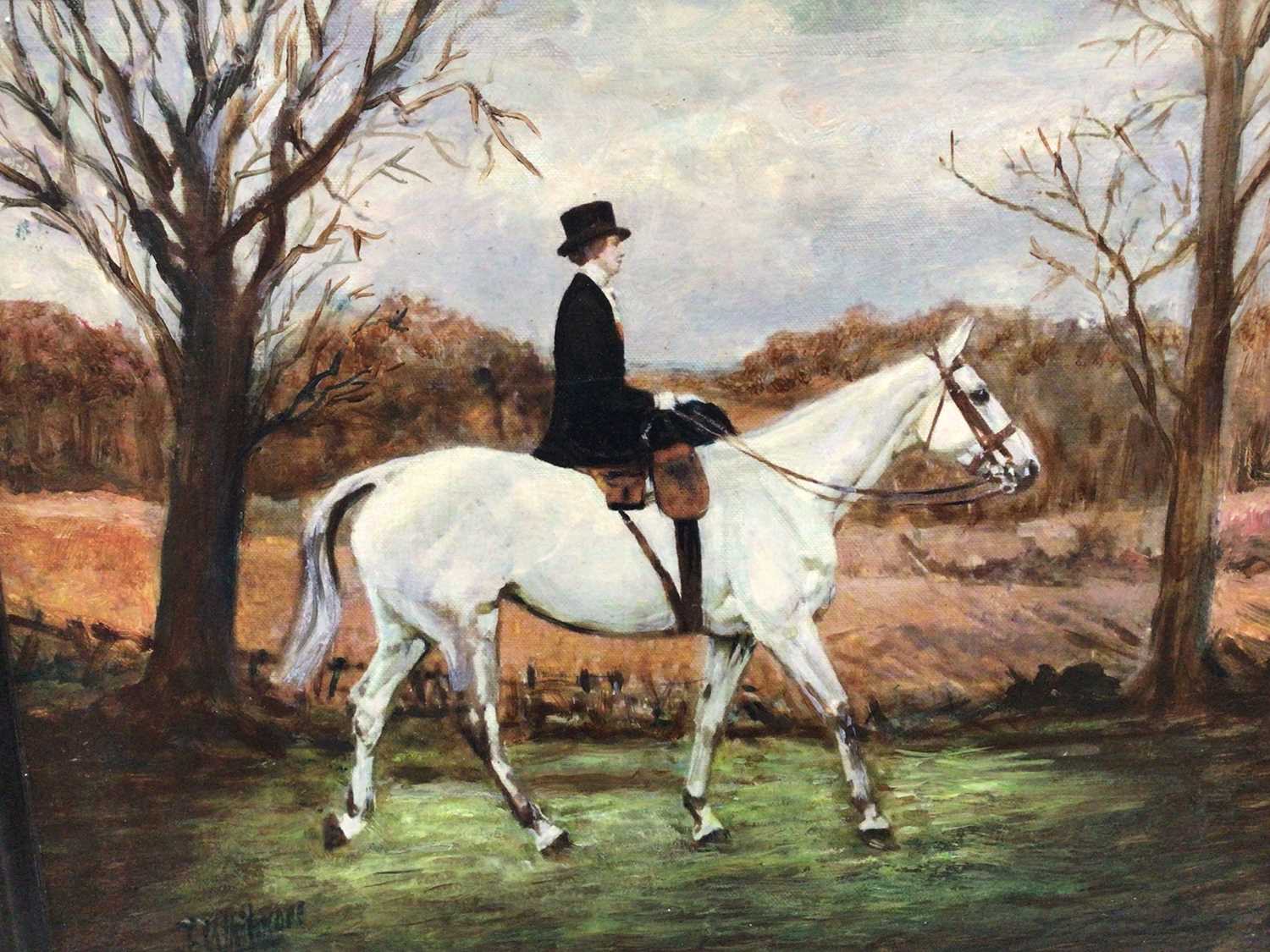 J. Whitmore early 20th Century, oil on canvas, A lady riding side-saddle on a grey hunter, signed. 3