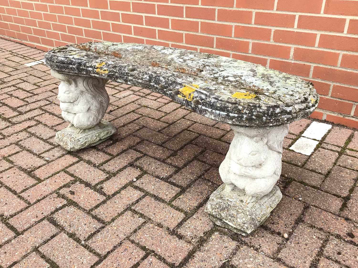 Concrete garden bench with squirrel supports 111cm x 46cm