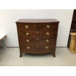 19th century inlaid mahogany bowfront chest of two short and three long graduated drawers on splayed