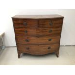 19th century mahogany bowfront chest of two short and three long graduated drawers, 106.5cm wide x 5